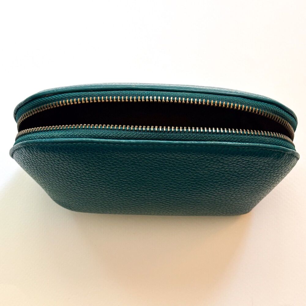 Cuyana Teal Pebbled Leather Travel Cosmetic Zippered Case Toiletry Bag READ - Picture 8 of 12